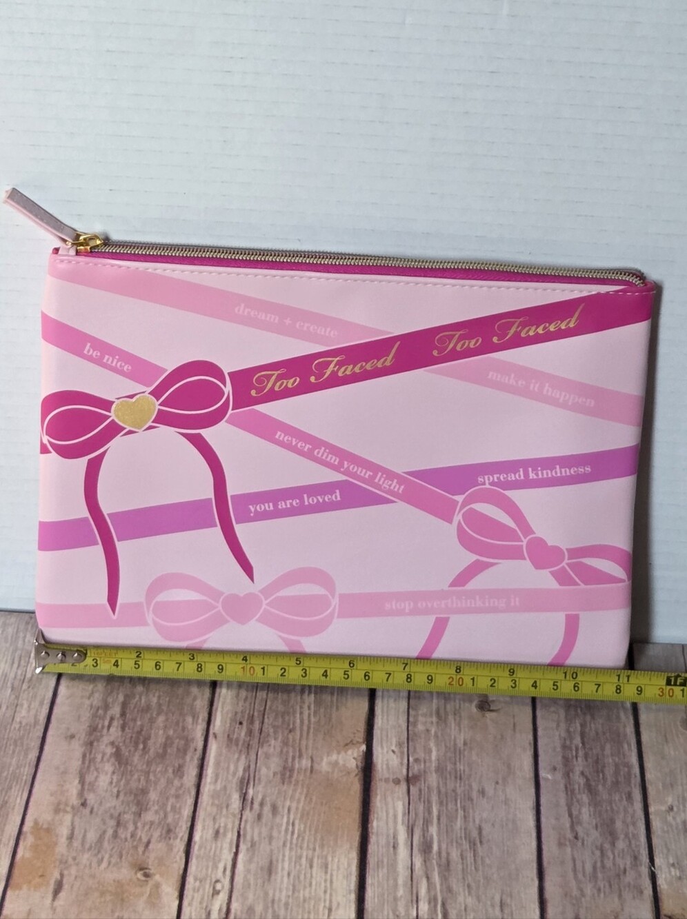 Too Faced Pink Bow Cosmetic Pouch NWOT